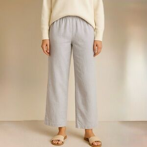 Eileen Fisher Organic Linen Wide Leg Pull-On Pants – Light Silver Blue Sz L💛